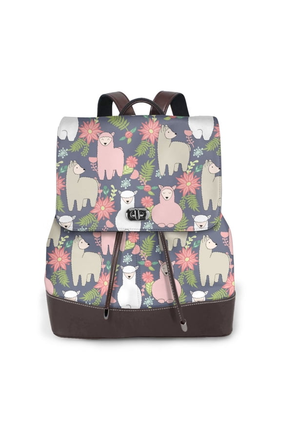 Llamas Print Leather Backpack Purse For Women Fashion Ladies Vintage Bags Casual College Travel Backpacks bag