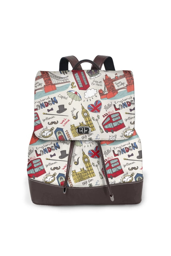 London Landmark1 Print Leather Backpack Purse For Women Fashion Ladies Vintage Bags Casual College Travel Backpacks bag