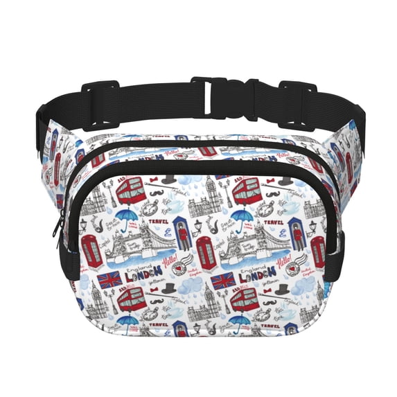 Kuqiui London Landmark2 Print Fanny Packs for Women Cross Body Waist Bag Fashionable Fanny Pack Designer Workout Hiking Waist Pack Running Travel Gym