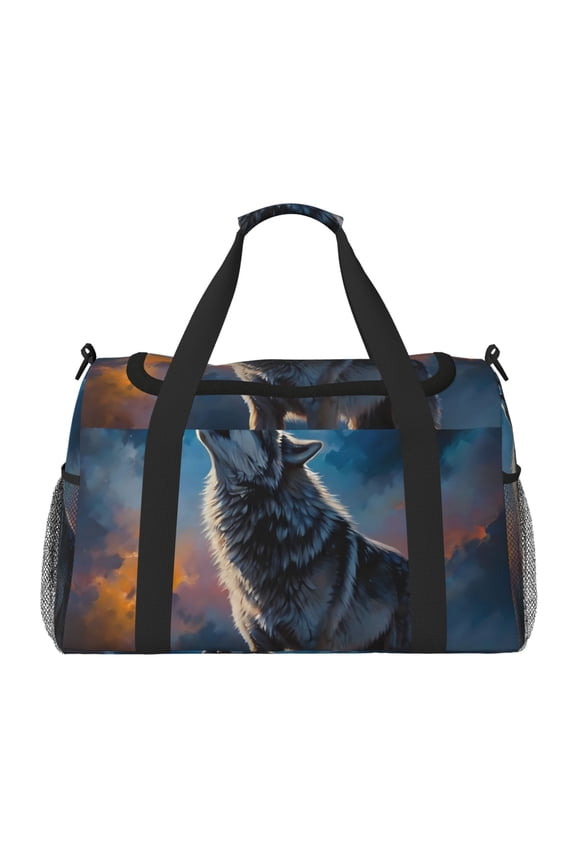 Lonely Night Sky Wolf Print Foldable Travel Duffel Bag Tote Carry on Luggage Bag Personal item Sports Gym Bag Water Resistant Weekender Overnight Bags for Women and Men