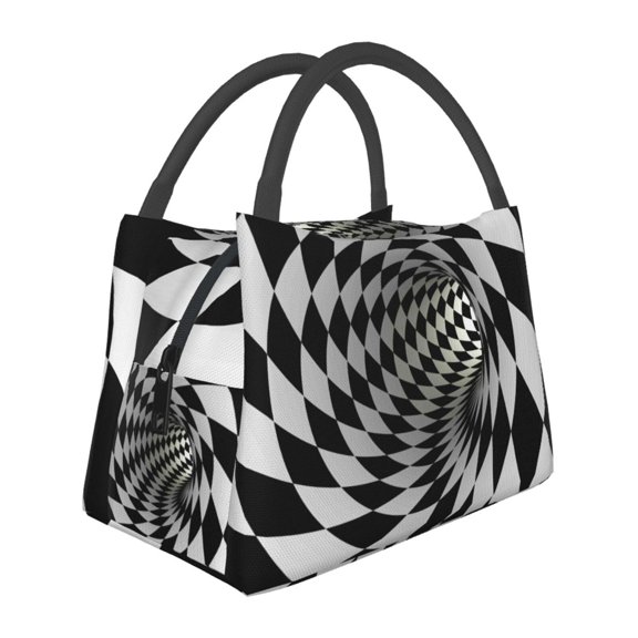 Kuqiui Lunch Bag for Women/Men,Waterproof Reusable Portable Lunch Tote,Lunch Box Bag.Thermal Cooler Bag Ideal for Work/Party/Travel/Picnic (3D Vortex Illusion )