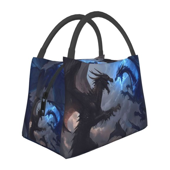 Kuqiui Lunch Bag for Women/Men,Waterproof Reusable Portable Lunch Tote,Lunch Box Bag.Thermal Cooler Bag Ideal for Work/Party/Travel/Picnic (Black And Blue Lightning Dragon )