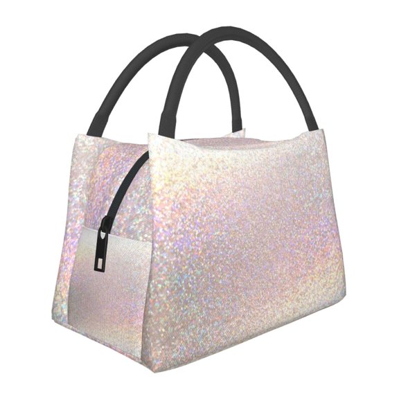 Kuqiui Lunch Bag for Women/Men,Waterproof Reusable Portable Lunch Tote,Lunch Box Bag.Thermal Cooler Bag Ideal for Work/Party/Travel/Picnic (Glitter Light Pearl )