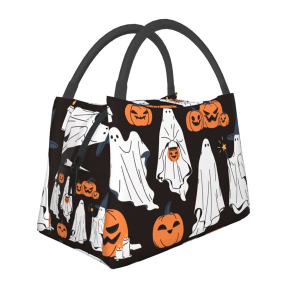Kuqiui Lunch Bag for Women/Men,Waterproof Reusable Portable Lunch Tote,Lunch Box Bag.Thermal Cooler Bag Ideal for Work/Party/Travel/Picnic (Halloween Ghosts And Pumpkins )