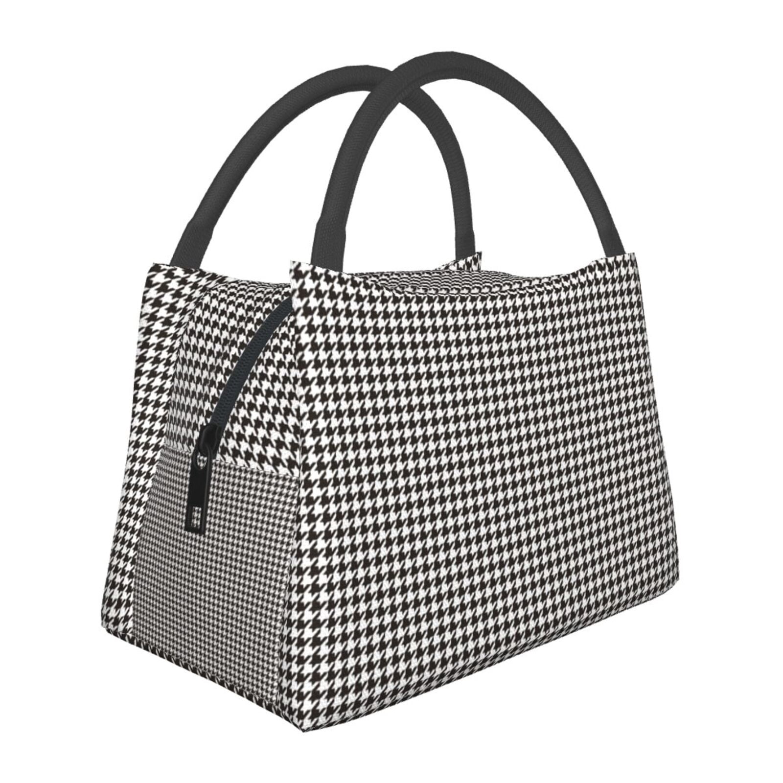 Kuqiui Lunch Bag for Women/Men,Waterproof Reusable Portable Lunch Tote,Lunch Box Bag.Thermal Cooler Bag Ideal for Work/Party/Travel/Picnic (Houndstooth Black And White )