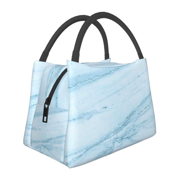 Kuqiui Lunch Bag for Women/Men,Waterproof Reusable Portable Lunch Tote,Lunch Box Bag.Thermal Cooler Bag Ideal for Work/Party/Travel/Picnic (Light Blue Marble )
