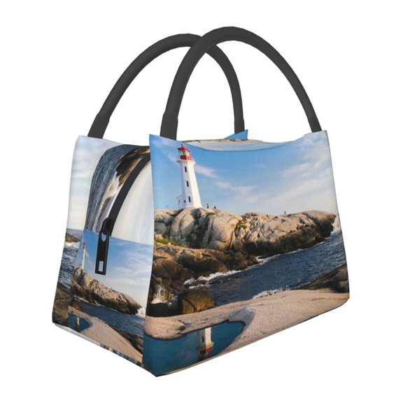 Kuqiui Lunch Bag for Women/Men,Waterproof Reusable Portable Lunch Tote,Lunch Box Bag.Thermal Cooler Bag Ideal for Work/Party/Travel/Picnic (Lighthouse )