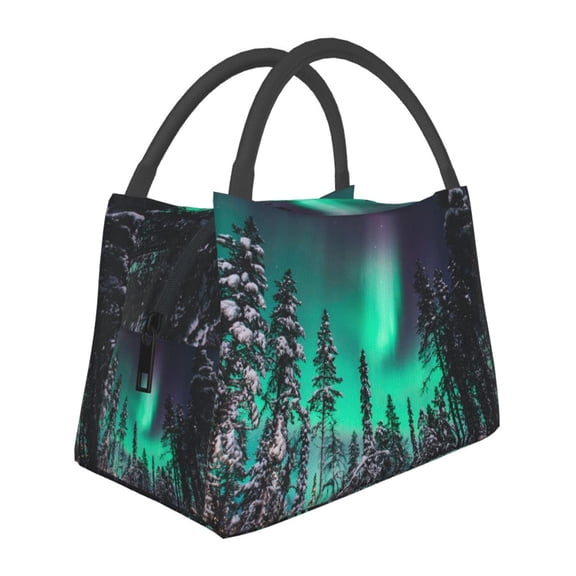 Kuqiui Lunch Bag for Women/Men,Waterproof Reusable Portable Lunch Tote,Lunch Box Bag.Thermal Cooler Bag Ideal for Work/Party/Travel/Picnic (Northern Lights 2 )