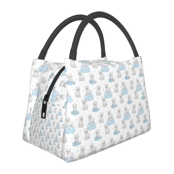 Kuqiui Lunch Bag for Women/Men,Waterproof Reusable Portable Lunch Tote,Lunch Box Bag.Thermal Cooler Bag Ideal for Work/Party/Travel/Picnic (Playful Polar Bear Pals )