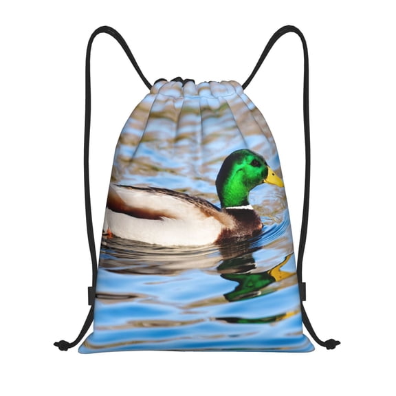Kuqiui Mallard Duck Swimming In A River Print Drawstring Backpack Drawstring Bags,Draw String Back Bag Drawstring Bags for Sports,Gym,Travel,Swimming,Beach