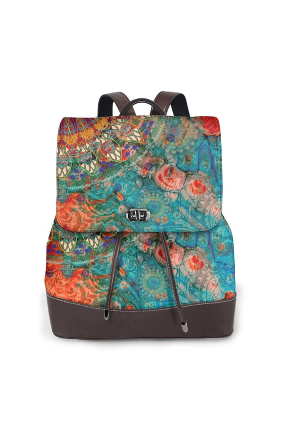 Mandala Colorful Print Leather Backpack Purse For Women Fashion Ladies Vintage Bags Casual College Travel Backpacks bag