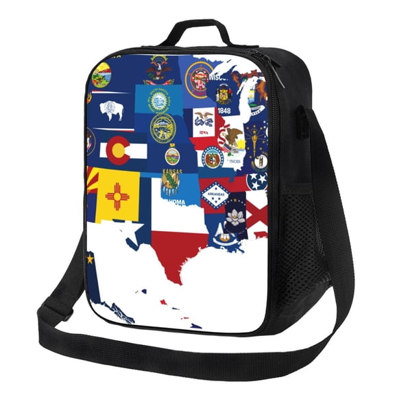 Kuqiui The Map Of United States Print Lunch Box for Women Men,Insulated Lunch Bag Women with Adjustable Shoulder Strap,Lunch Tote Bag for Work,Picnic,Camping
