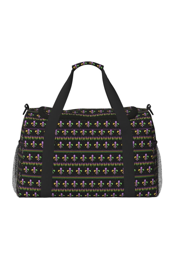 Mardi Gras Fleur de Lis Print Foldable Travel Duffel Bag Tote Carry on Luggage Bag Personal item Sports Gym Bag Water Resistant Weekender Overnight Bags for Women and Men
