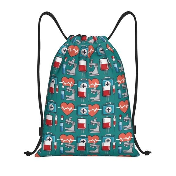 Kuqiui Medical Elements Print Drawstring Backpack Drawstring Bags,Draw String Back Bag Drawstring Bags for Sports,Gym,Travel,Swimming,Beach