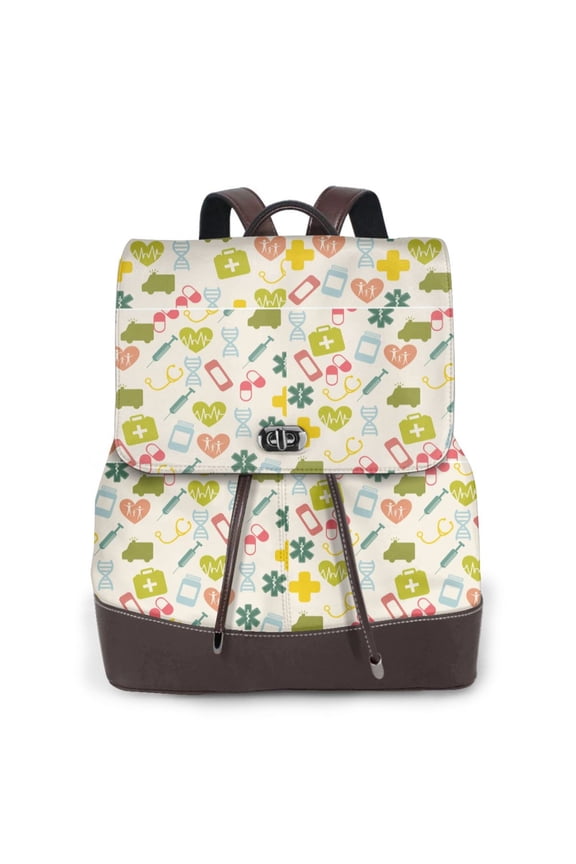 Medical Icons Print Leather Backpack Purse For Women Fashion Ladies Vintage Bags Casual College Travel Backpacks bag