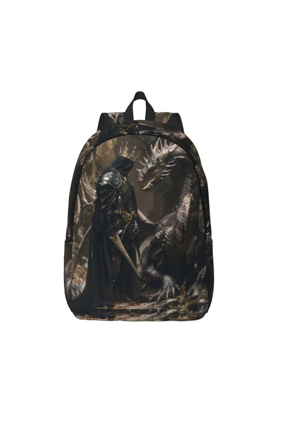 Medieval Knight And Dragon Print Canvas Travel Laptop Backpack for Men Women,Business Work Rucksack College School Computer Bag Fits 15.6 Inch Notebook