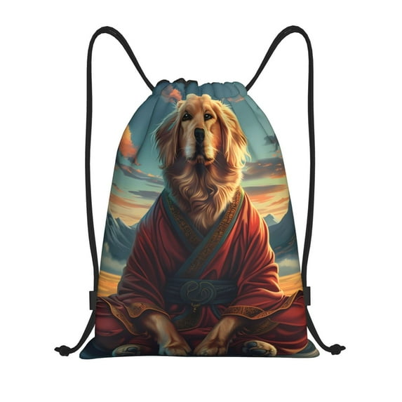 Kuqiui Meditating Golden Retriever Print Drawstring Backpack Drawstring Bags,Draw String Back Bag Drawstring Bags for Sports,Gym,Travel,Swimming,Beach