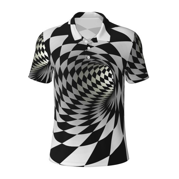 Kuqiui Mens Golf Polo Shirt Dry Fit Performance Sport Short Sleeve Golf Polo Shirts for Men-3D Vortex Illusion