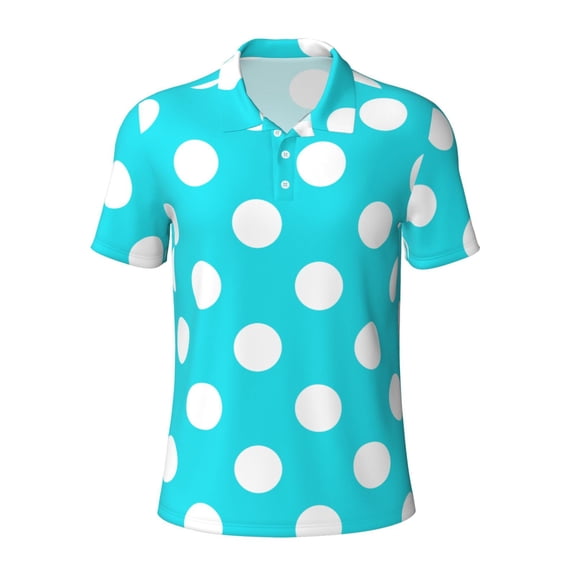 Kuqiui Mens Golf Polo Shirt Dry Fit Performance Sport Short Sleeve Golf Polo Shirts for Men-Aqua And White Polka Dot