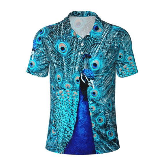 Kuqiui Mens Golf Polo Shirt Dry Fit Performance Sport Short Sleeve Golf Polo Shirts for Men-Beautiful Blue Peacock