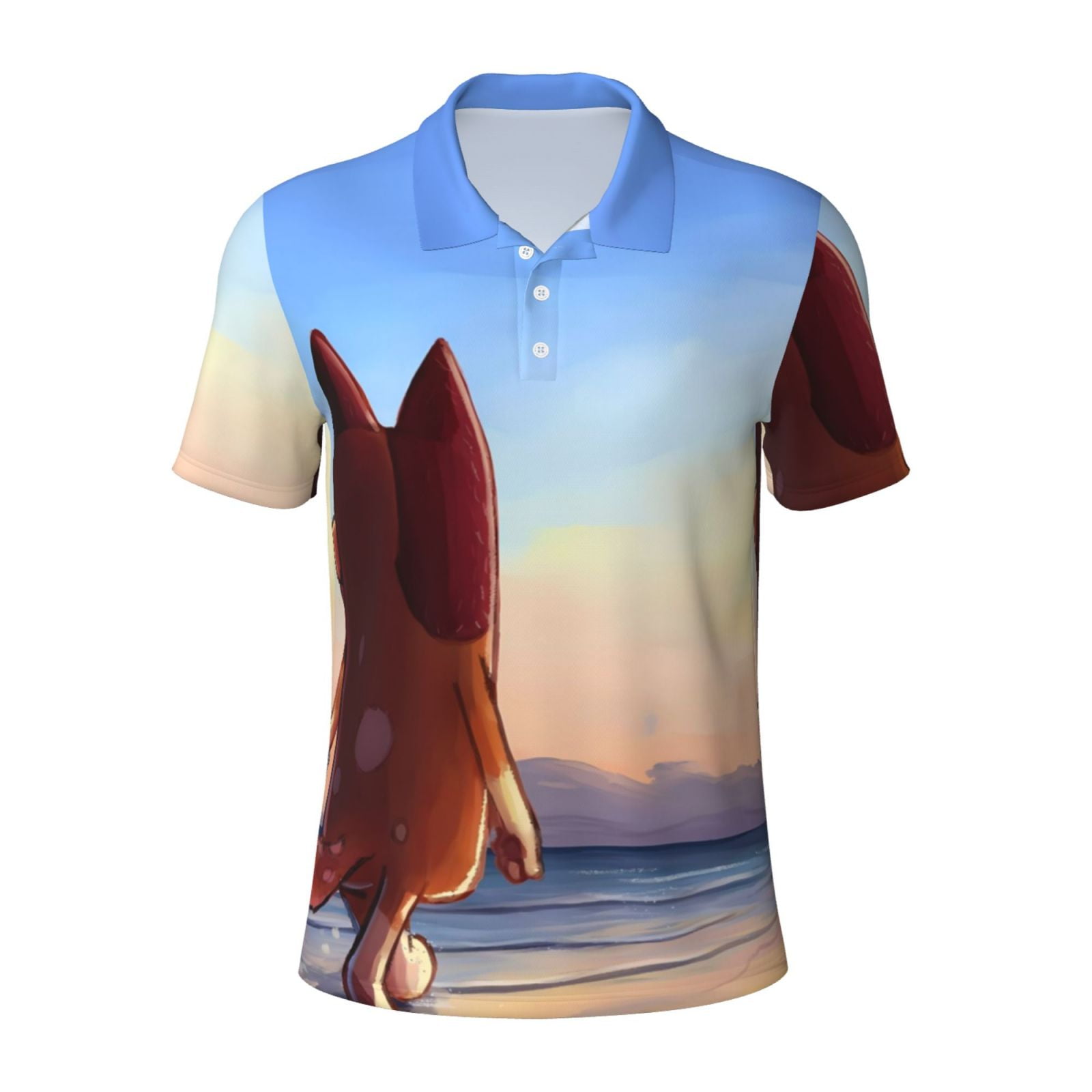 Claire & Charlie Boys Blue Knit Golf Print Polo Shirt
