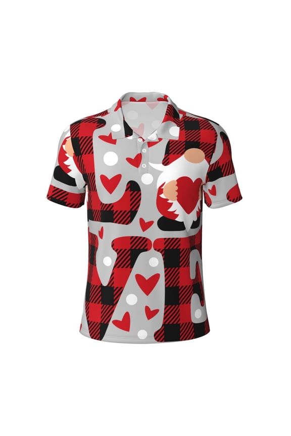 Mens Golf Polo Shirt Dry Fit Performance Sport Short Sleeve Golf Polo Shirts for Men-Buffalo Plaid Love And Gnome