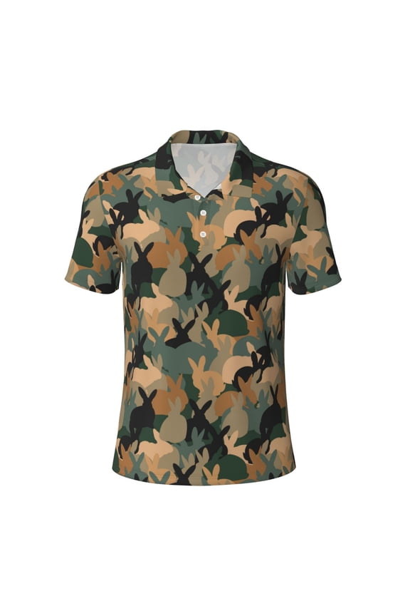 Mens Golf Polo Shirt Dry Fit Performance Sport Short Sleeve Golf Polo Shirts for Men-Camouflage Rabbit
