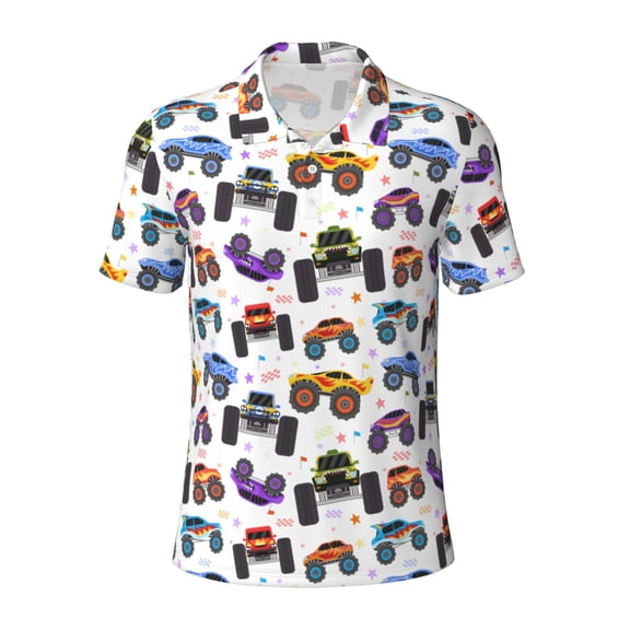 Kuqiui Mens Golf Polo Shirt Dry Fit Performance Sport Short Sleeve Golf Polo Shirts for Men-Cartoon Monster Trucks1
