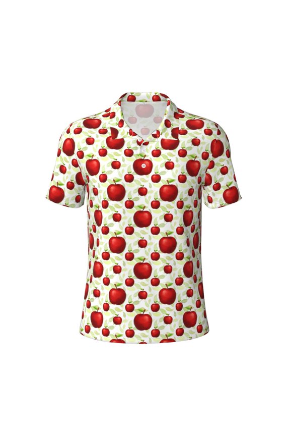 Mens Golf Polo Shirt Dry Fit Performance Sport Short Sleeve Golf Polo Shirts for Men-Fruit Apples