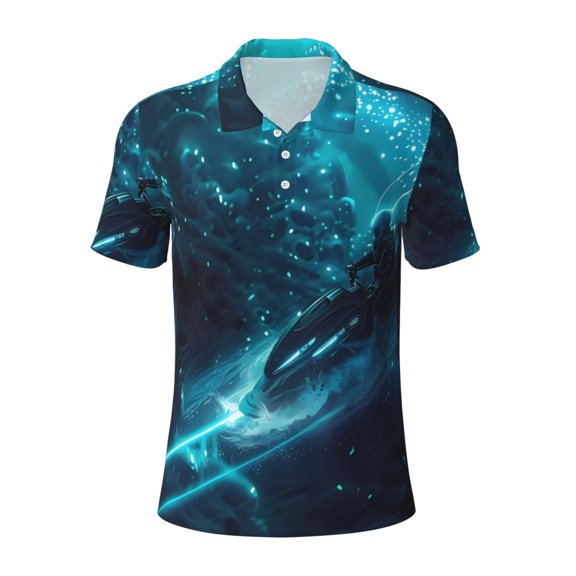 Kuqiui Mens Golf Polo Shirt Dry Fit Performance Sport Short Sleeve Golf Polo Shirts for Men-Futuristic Jet Ski Adventure