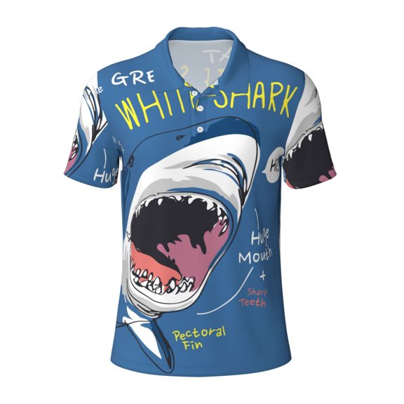 Kuqiui Mens Golf Polo Shirt Dry Fit Performance Sport Short Sleeve Golf Polo Shirts for Men-Great White Shark