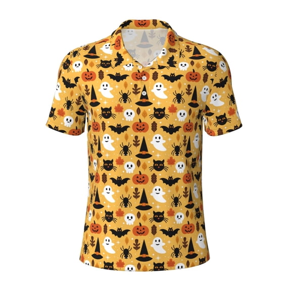 Kuqiui Mens Golf Polo Shirt Dry Fit Performance Sport Short Sleeve Golf Polo Shirts for Men-Halloween Ghost Pumpkin