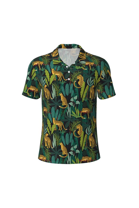 Mens Golf Polo Shirt Dry Fit Performance Sport Short Sleeve Golf Polo Shirts for Men-Jungle Leopard Yellow