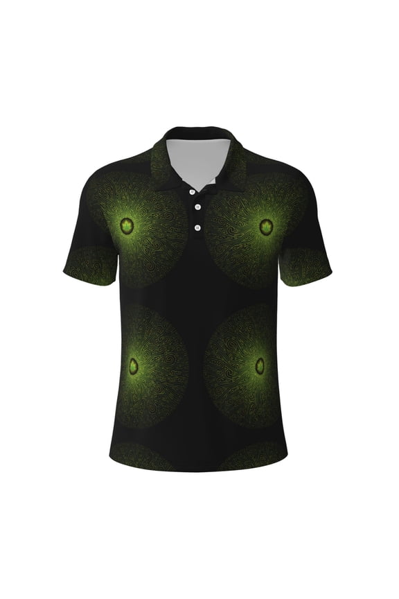 Mens Golf Polo Shirt Dry Fit Performance Sport Short Sleeve Golf Polo Shirts for Men-Mandala With Marijuana Leaf