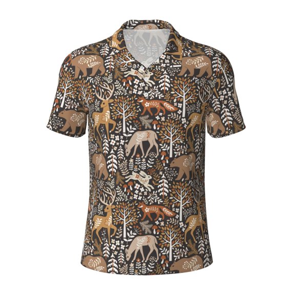 Kuqiui Mens Golf Polo Shirt Dry Fit Performance Sport Short Sleeve Golf Polo Shirts for Men-Moose fox bear leaf tree