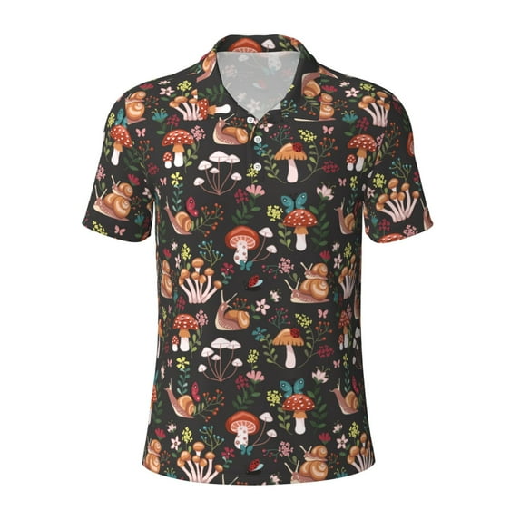 Kuqiui Mens Golf Polo Shirt Dry Fit Performance Sport Short Sleeve Golf Polo Shirts for Men-Mushroom Snail