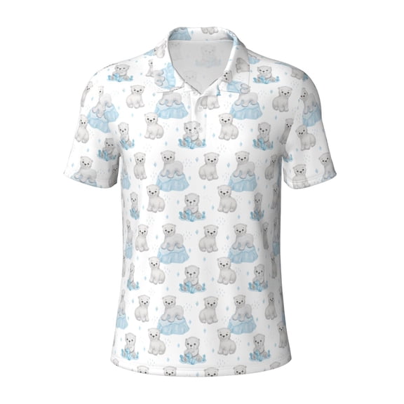 Kuqiui Mens Golf Polo Shirt Dry Fit Performance Sport Short Sleeve Golf Polo Shirts for Men-Playful Polar Bear Pals