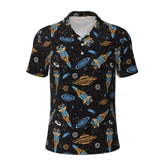 Kuqiui Mens Golf Polo Shirt Dry Fit Performance Sport Short Sleeve Golf Polo Shirts for Men-Space Rocket