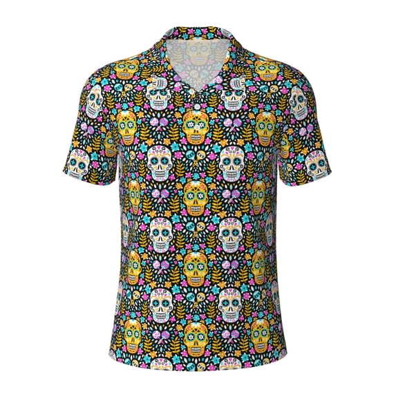 Kuqiui Mens Golf Polo Shirt Dry Fit Performance Sport Short Sleeve Golf Polo Shirts for Men-Sugar Skulls