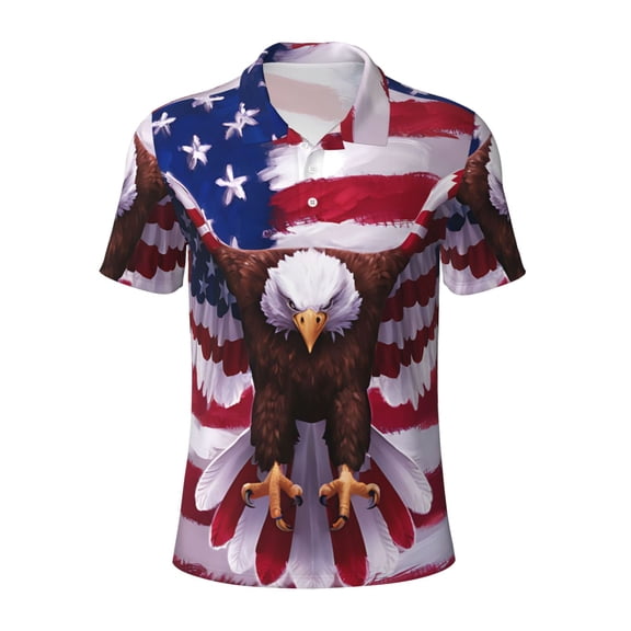 Kuqiui Mens Golf Polo Shirt Dry Fit Performance Sport Short Sleeve Golf Polo Shirts for Men-USA Eagle with Spread Wings