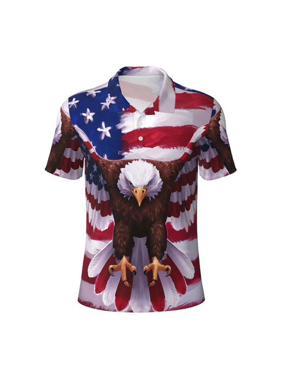 Mens Golf Polo Shirt Dry Fit Performance Sport Short Sleeve Golf Polo Shirts for Men-USA Eagle with Spread Wings