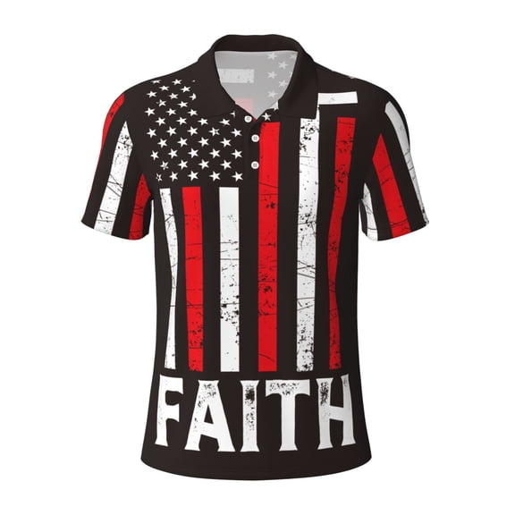 Kuqiui Mens Golf Polo Shirt Dry Fit Performance Sport Short Sleeve Golf Polo Shirts for Men-USA Flag Cross