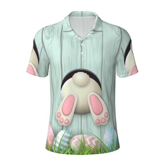 Kuqiui Mens Golf Polo Shirt Dry Fit Performance Sport Short Sleeve Golf Polo Shirts for Men-White Bunny Bottom And Easter Eggs