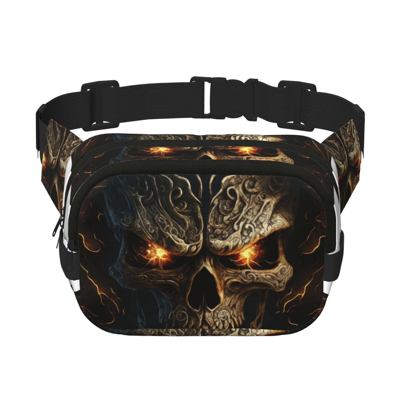 Kuqiui Metal Evil Skull Print Fanny Packs for Women Cross Body Waist Bag Fashionable Fanny Pack Designer Workout Hiking Waist Pack Running Travel Gym