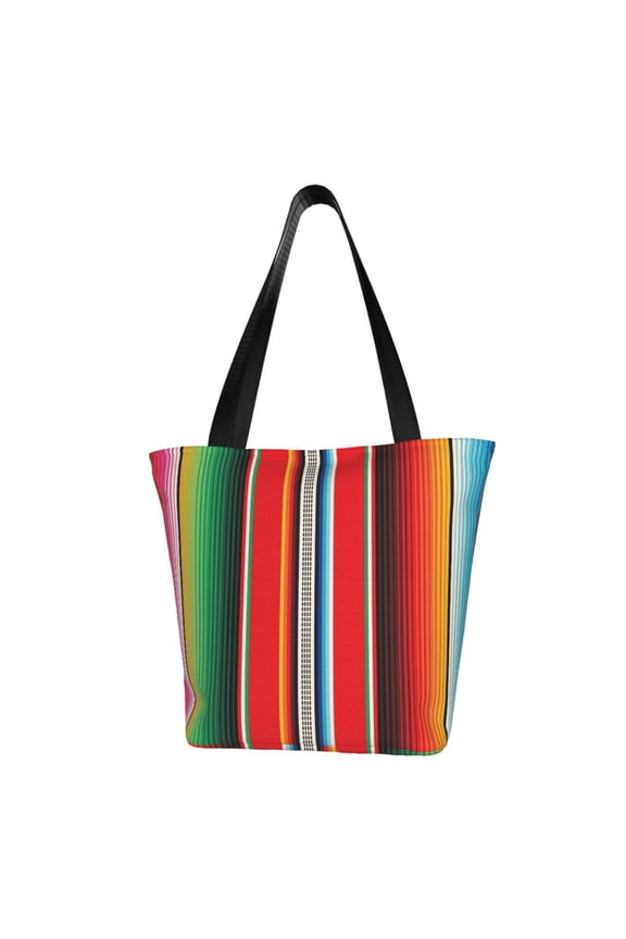 Mexican Serape Blanket Stripes Print Canvas Tote Bag for Women Cute Clothing Book Aesthetic Casual Reusable Tote Shoulder Bags