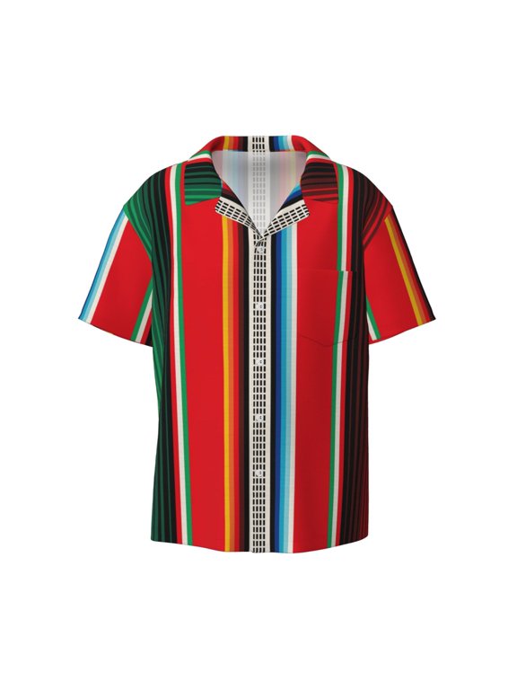 Mexican Serape Blanket Stripes Print Men's Button Down Shirts Short Sleeve Casual Shirts Hawaiian Shirts Vacation Wedding Shirts with Pocket-4X-Large