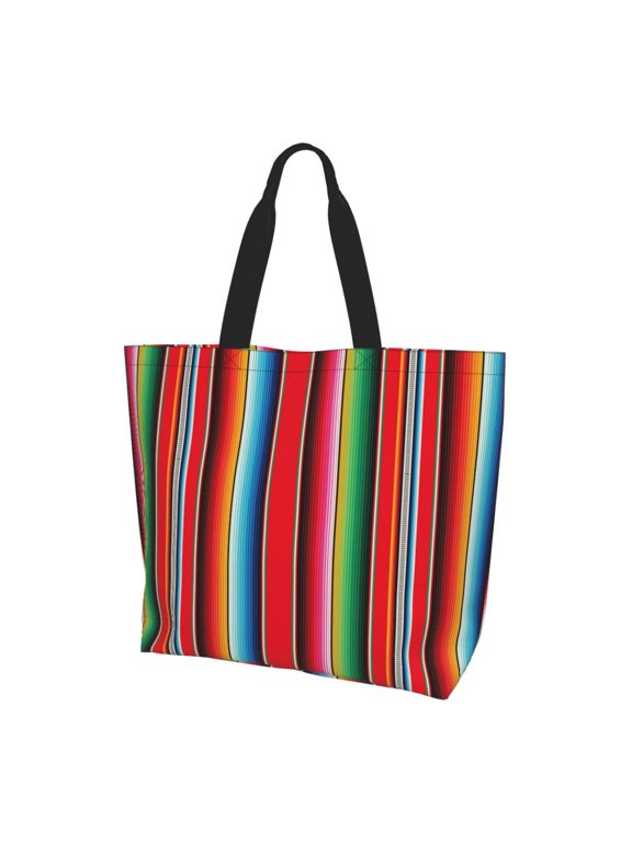 Mexican Serape Blanket Stripes Print Tote Bag,Zipper Tote Bag for Women,Tote Bag Inner Pocket Pattern Lightweight Daily Bag Book Bag
