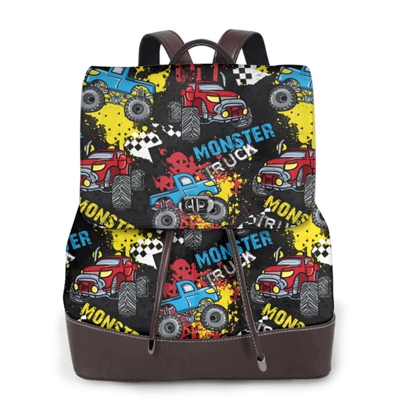 Kuqiui Monster Car Print Leather Backpack Purse For Women Fashion Ladies Vintage Bags Casual College Travel Backpacks bag