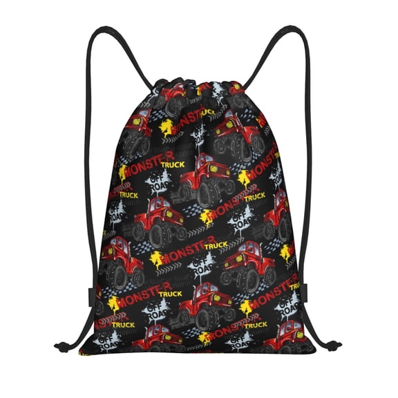 Kuqiui Monster Truck Print Drawstring Backpack Drawstring Bags,Draw String Back Bag Drawstring Bags for Sports,Gym,Travel,Swimming,Beach