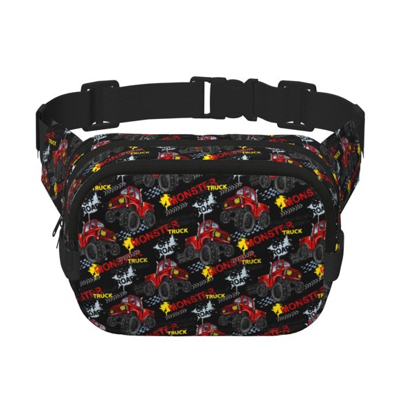 Kuqiui Monster Truck Print Fanny Packs for Women Cross Body Waist Bag Fashionable Fanny Pack Designer Workout Hiking Waist Pack Running Travel Gym